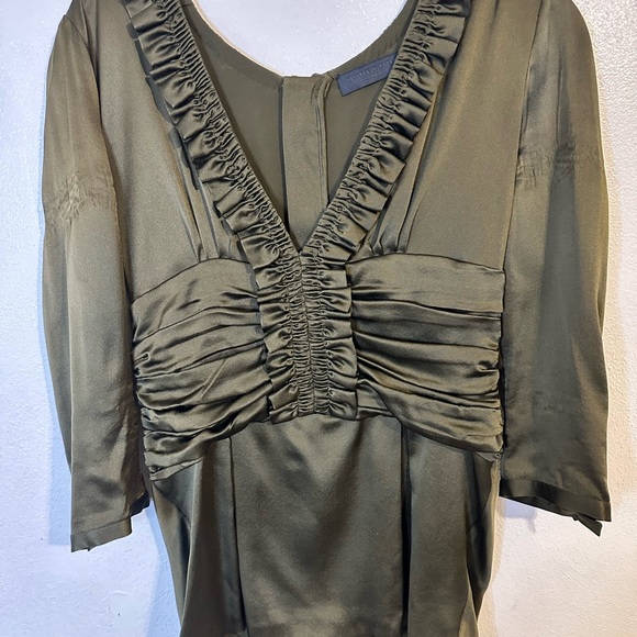 Y2K Burberry Prorsum Olive Green Ruched Blouse - Picture 1 of 16